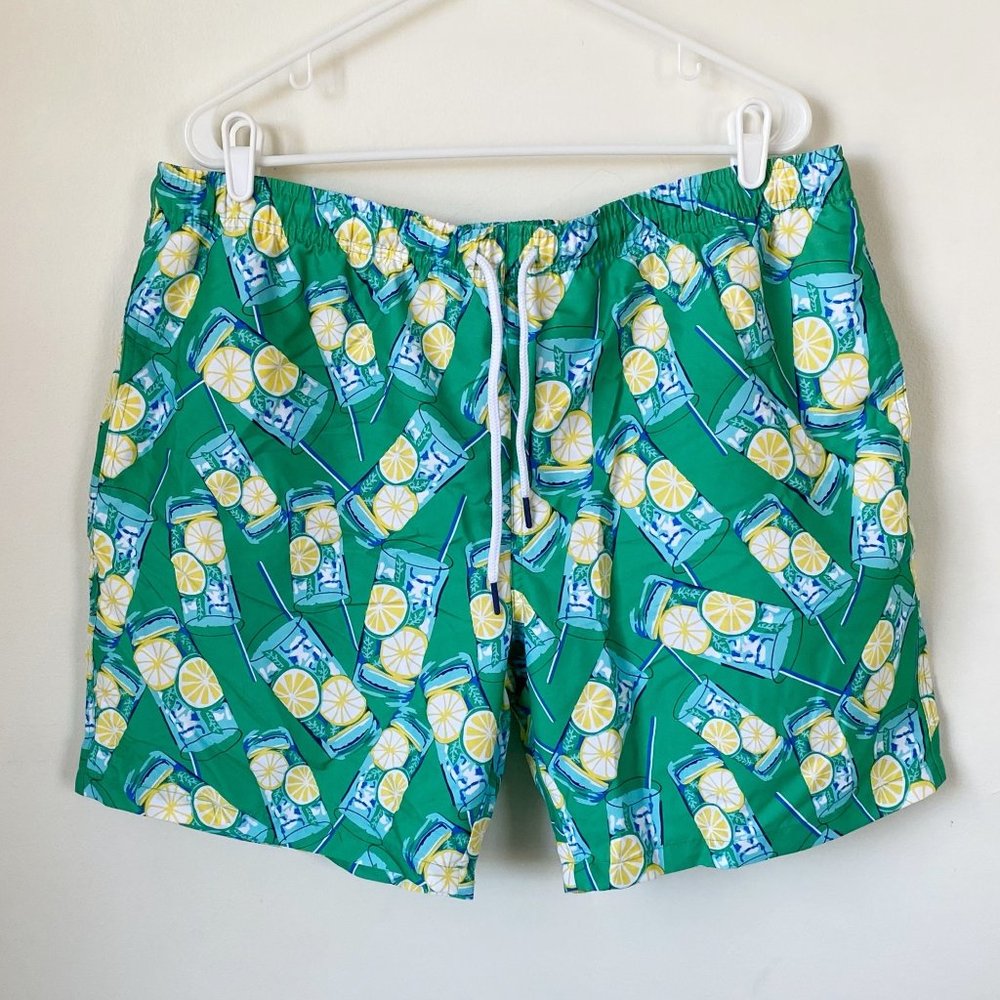 Crown & Ivy Lemonade Swim Trunks Green Yellow Men's XL